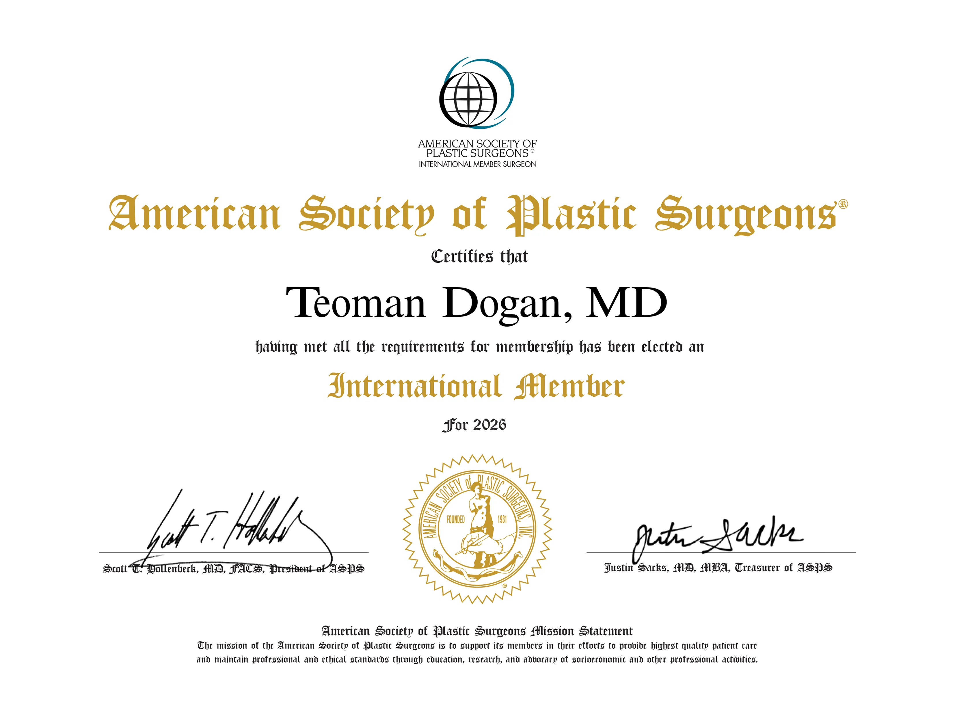 ASPS – American Society of Plastic Surgeons Member